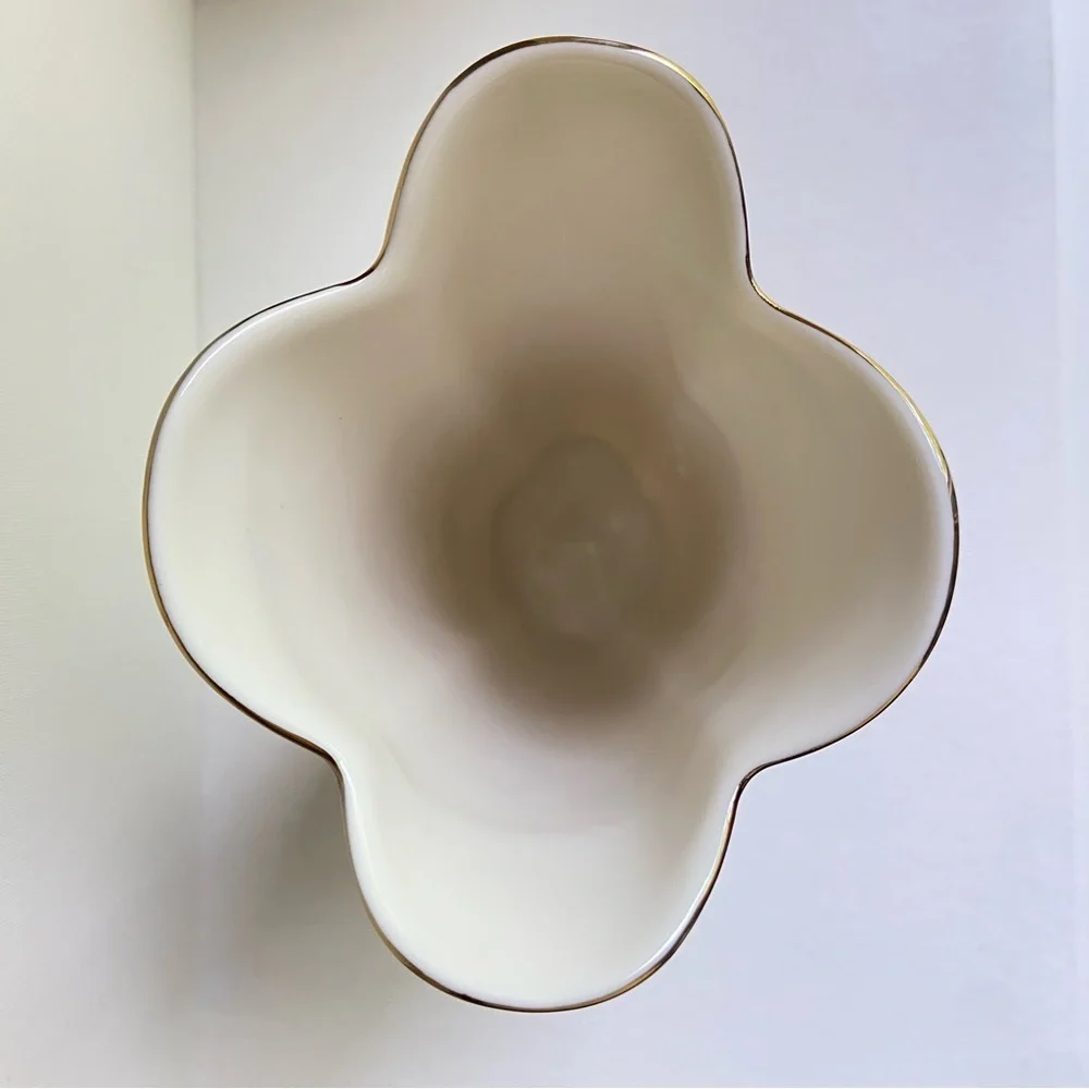 Japanese fine china tall floral vase with gold trim and scalloped rim oval shape